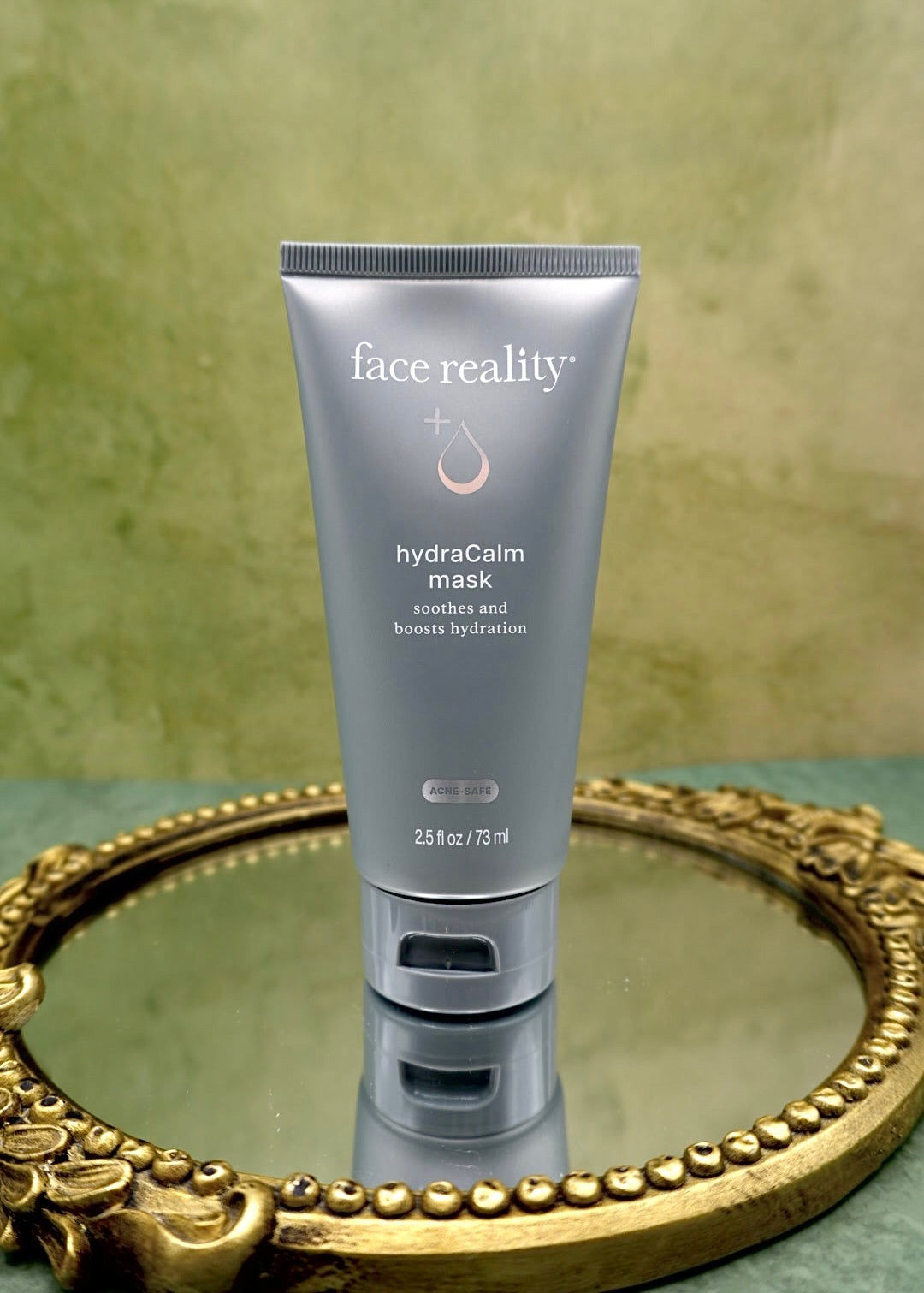 Face Reality HydraCalm Mask styled product photo, hydrating calming gel-cream mask for sensitized and acne-prone skin