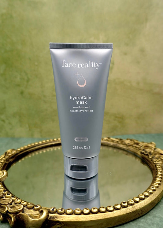 Face Reality HydraCalm Mask styled product photo, hydrating calming gel-cream mask for sensitized and acne-prone skin