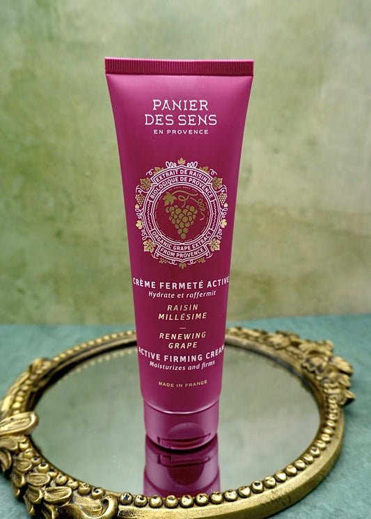 Panier des Sens Renewing Grape Active Firming Cream jar, firming body cream with grape and vine extracts, made in France