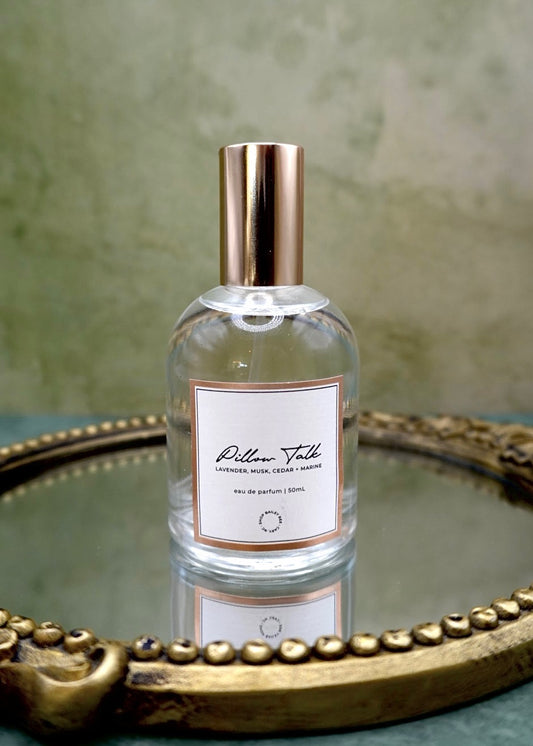 Bailey Bee Pillow Talk Eau de Parfum 50ml bottle, notes of lemon, sea spray, lavender, salt flower and green moss